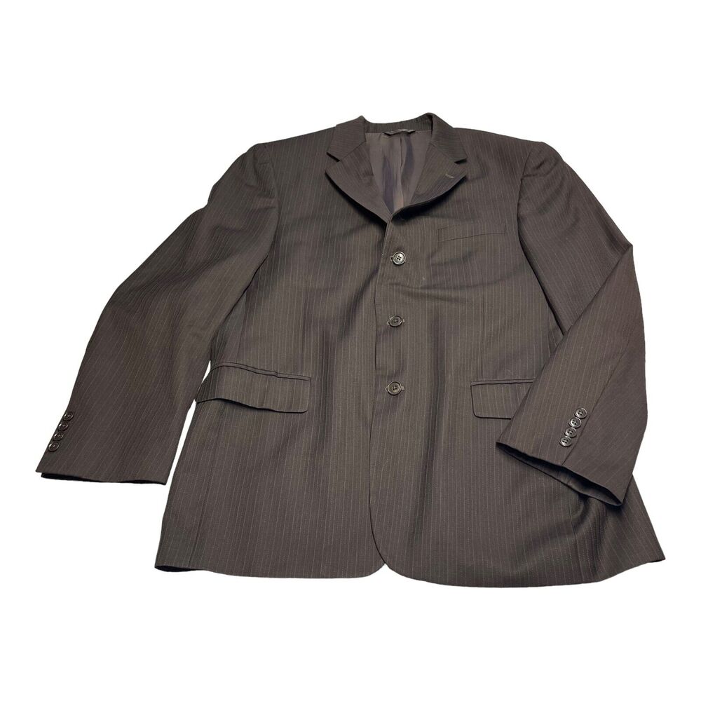 Andrew Fezza Blazer Jacket Men 42R Gray Striped Wool Notch Lapel Single Breasted
